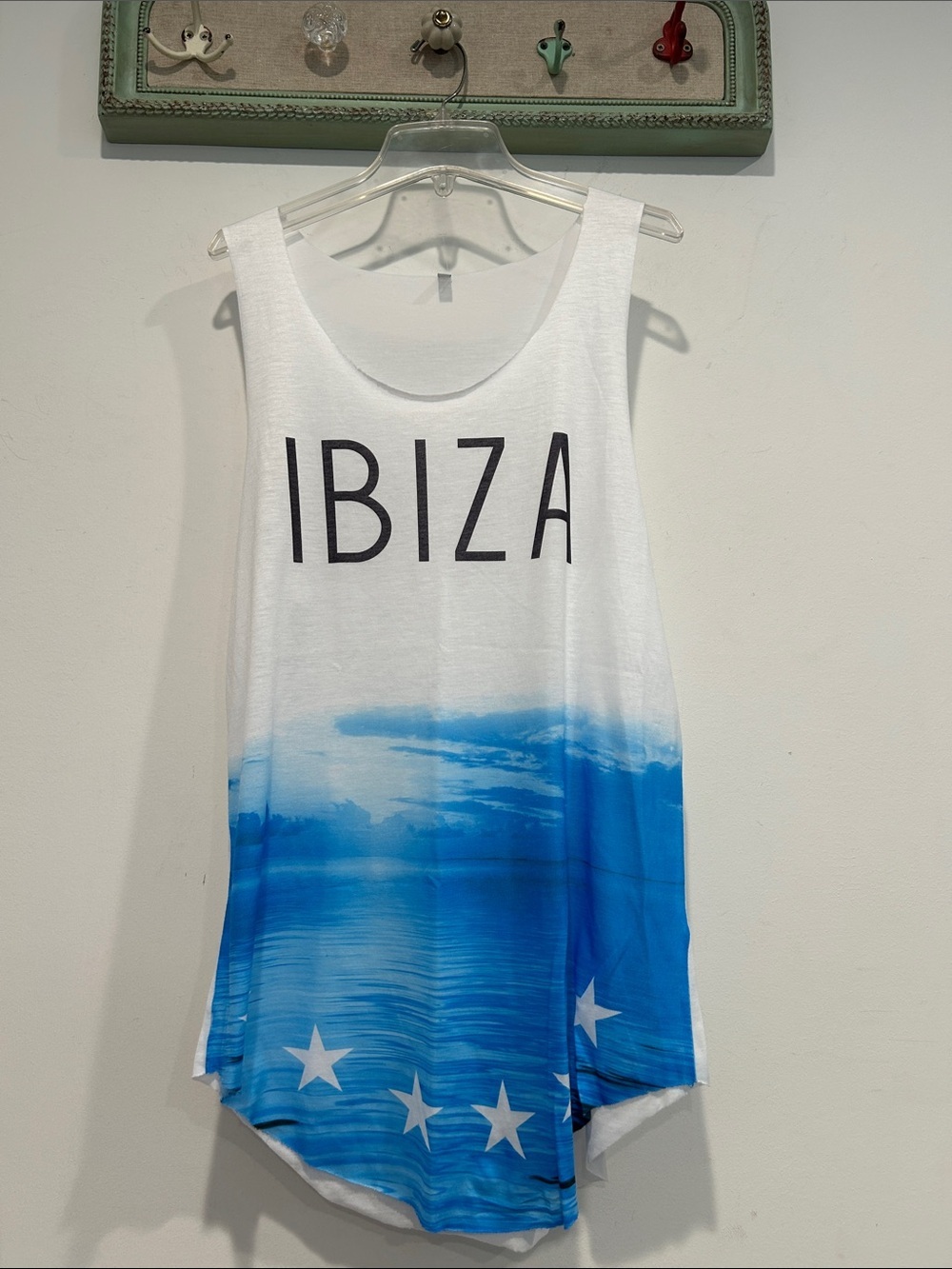 Ibiza White & Blue Ombre Star Tank Top women’s small tunic tank new without tag